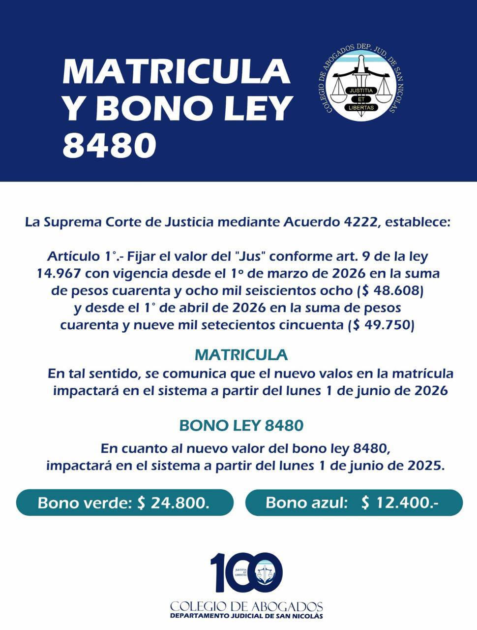 MATRICULA Y BONO LEY
8480
