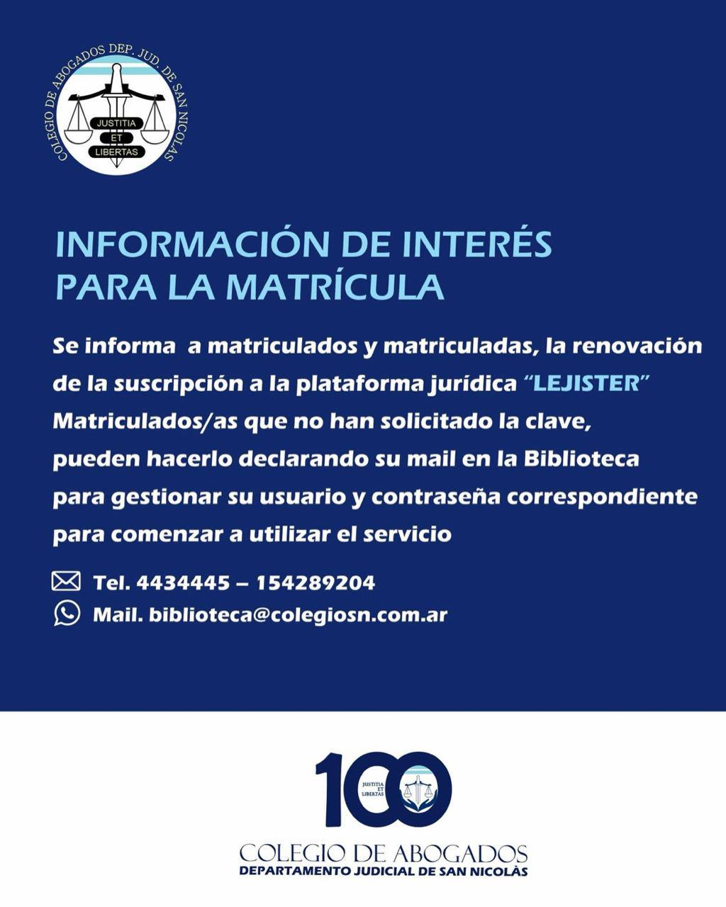 INFORMACIÓN DE INTERÉS
PARA LA MATRICULA