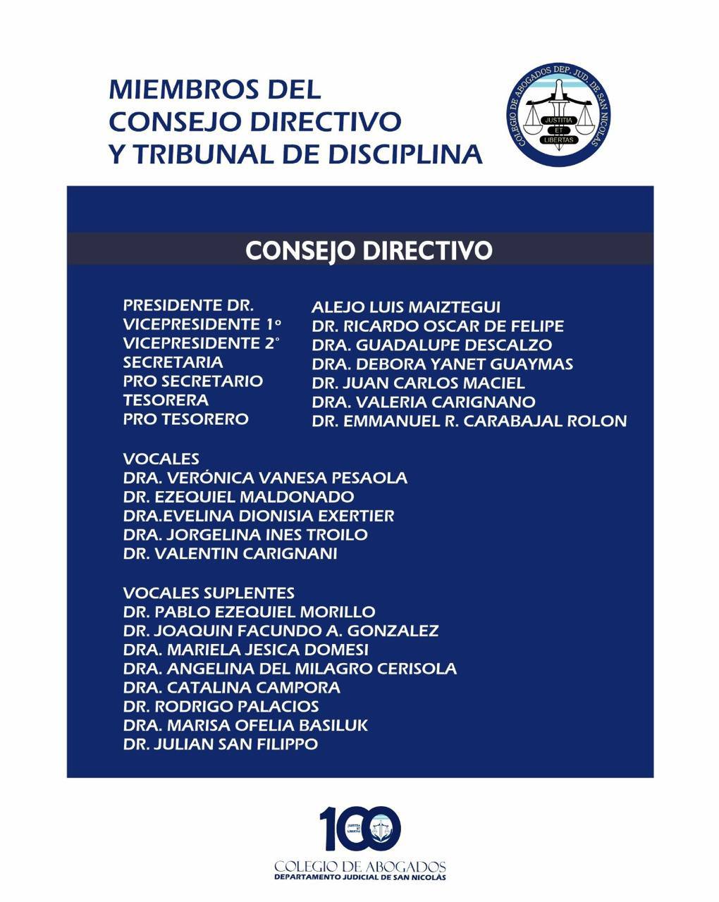 Consejo Directivo y Tribunal de Disciplina elegidos en las Elecciones 2026