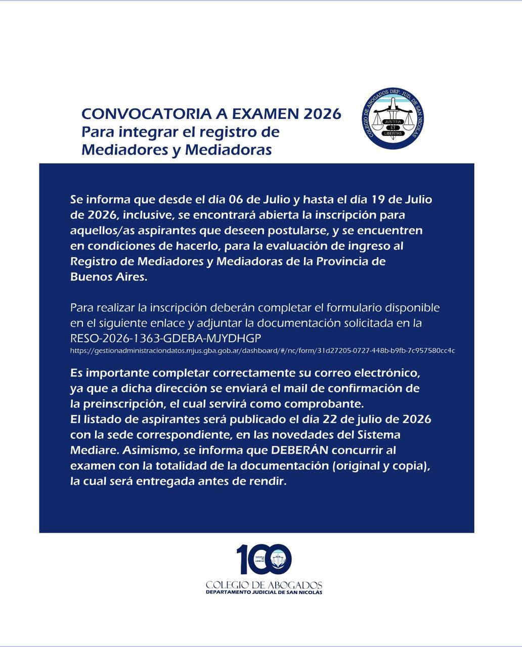 CONVOCATORIA A EXAMEN 2026
