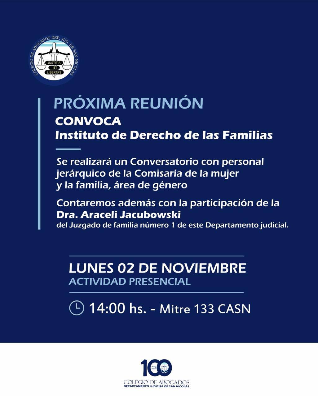 Instituto de Derecho de las Familias | Próxima reunión 02/11